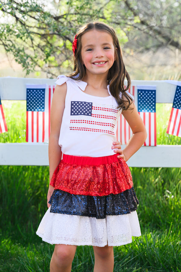 American Flag Sequin Skirt Set