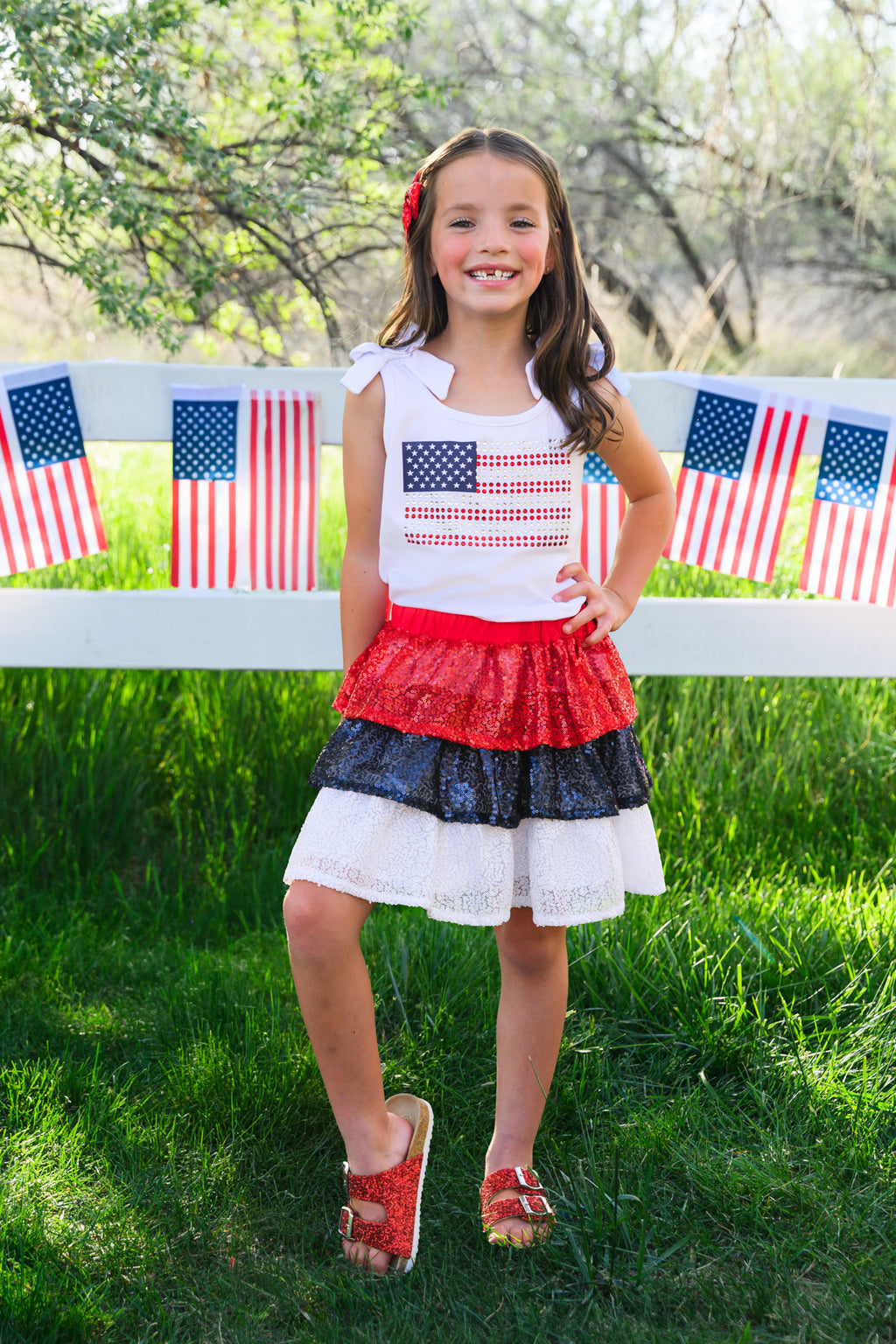 American Flag Sequin Skirt Set