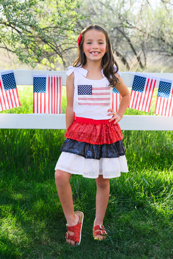 American Flag Sequin Skirt Set