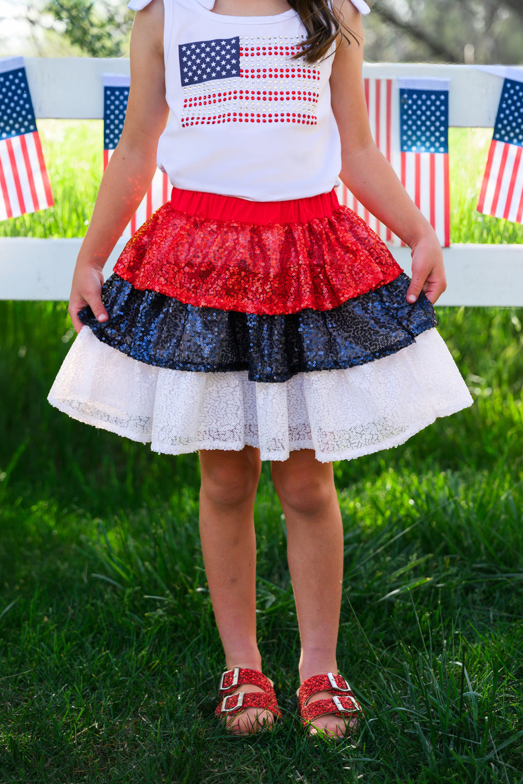 American Flag Sequin Skirt Set