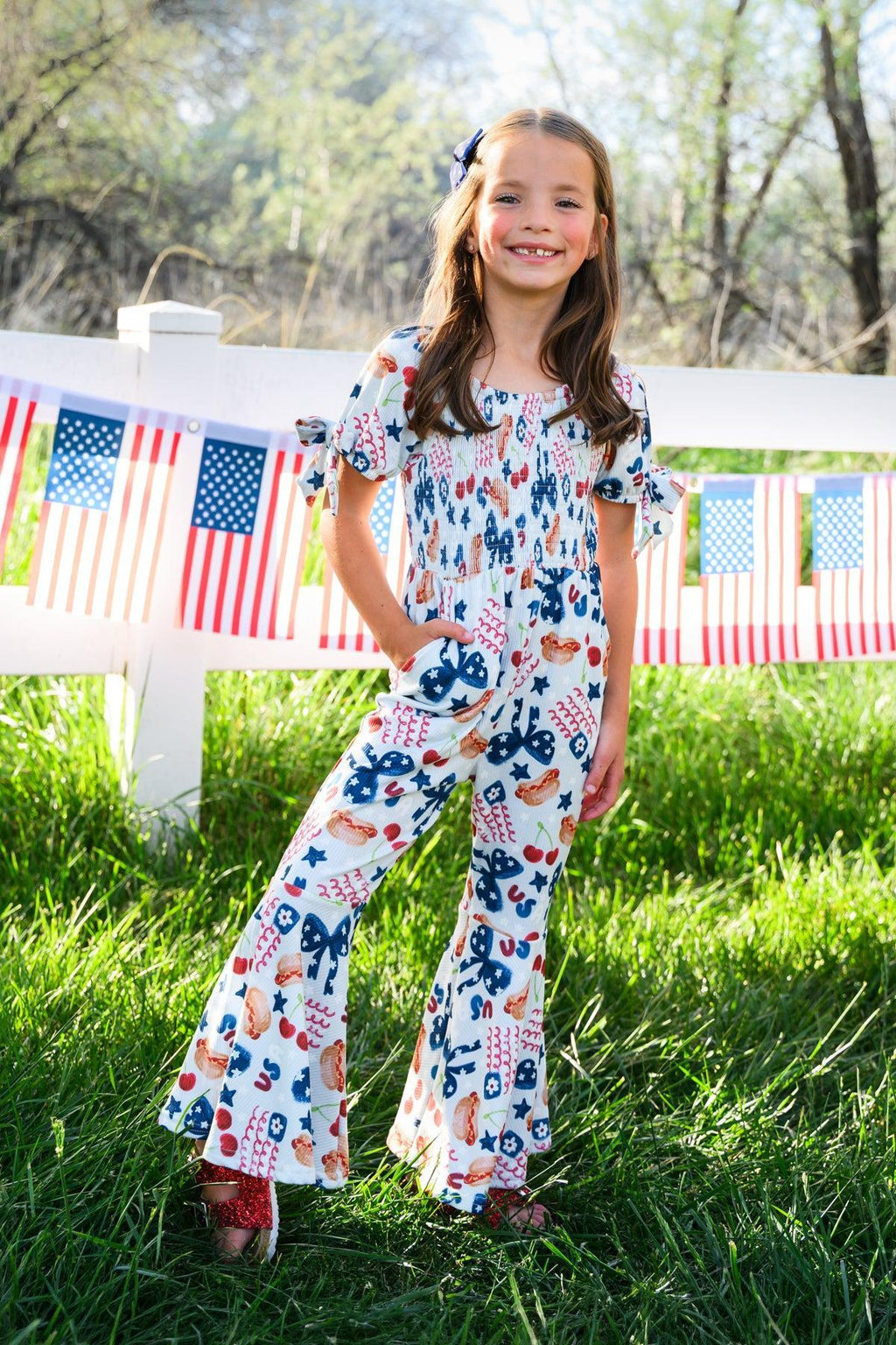 USA Bell Bottom Jumpsuit | Sparkle in Pink