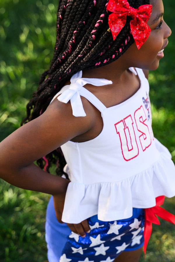 "USA" Tank Sequin Short Set | Sparkle in Pink