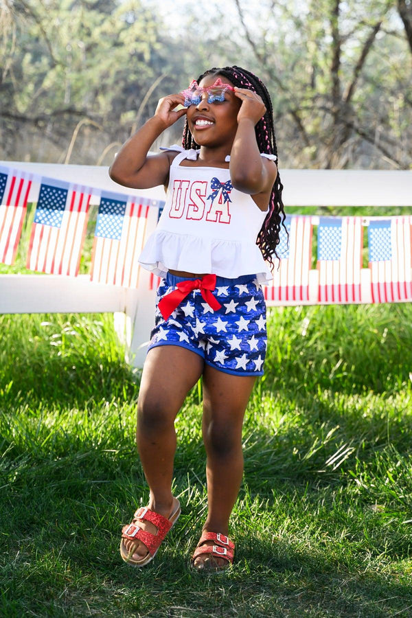 "USA" Tank Sequin Short Set | Sparkle in Pink