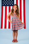 Red, White & Blue Plaid Family Set | Sparkle in Pink