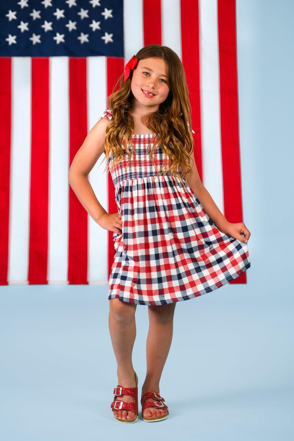 Red, White & Blue Plaid Family Set | Sparkle in Pink