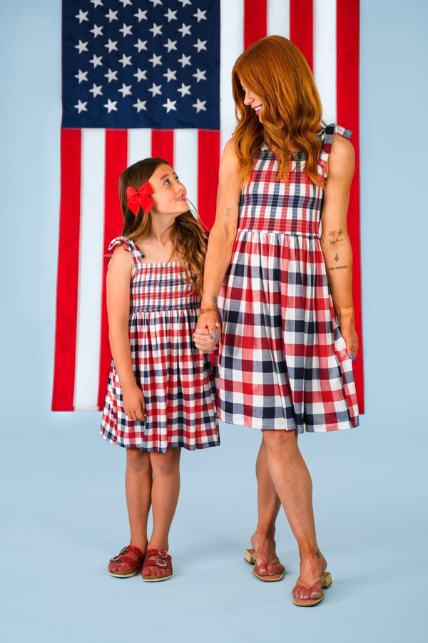 Red, White & Blue Plaid Family Set | Sparkle in Pink