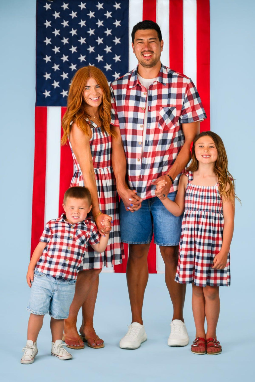 Red, White & Blue Plaid Family Set | Sparkle in Pink