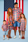 Red, White & Blue Plaid Family Set | Sparkle in Pink