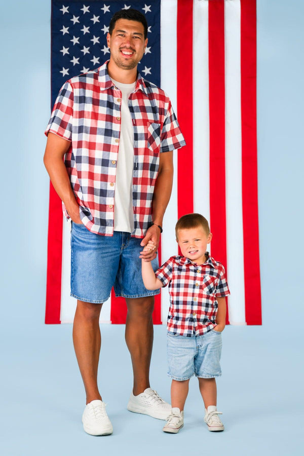 Red, White & Blue Plaid Family Set | Sparkle in Pink