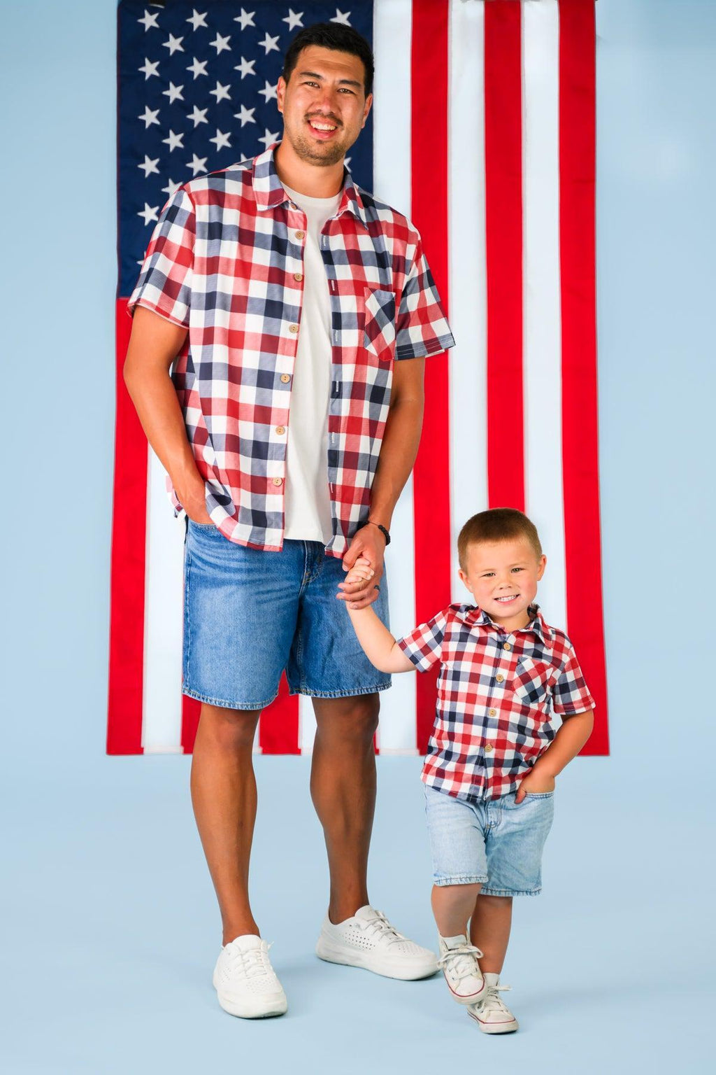Red, White & Blue Plaid Family Set | Sparkle in Pink