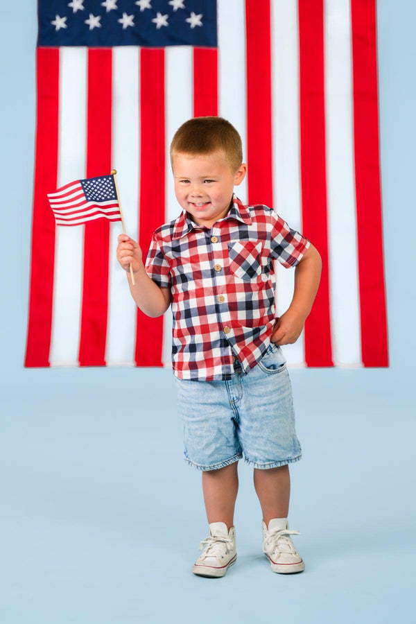 Red, White & Blue Plaid Family Set | Sparkle in Pink