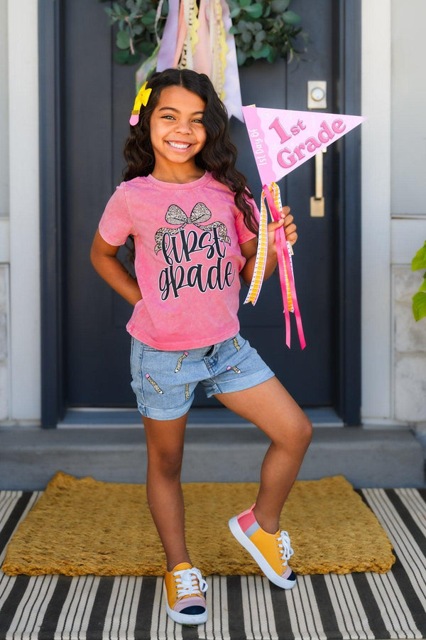 "Pre-K - Sixth Grade" Cheetah Denim Short Set