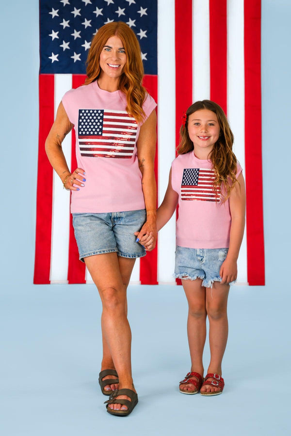 Mom & Me - Pink Flag Sweater Vest | Sparkle in Pink