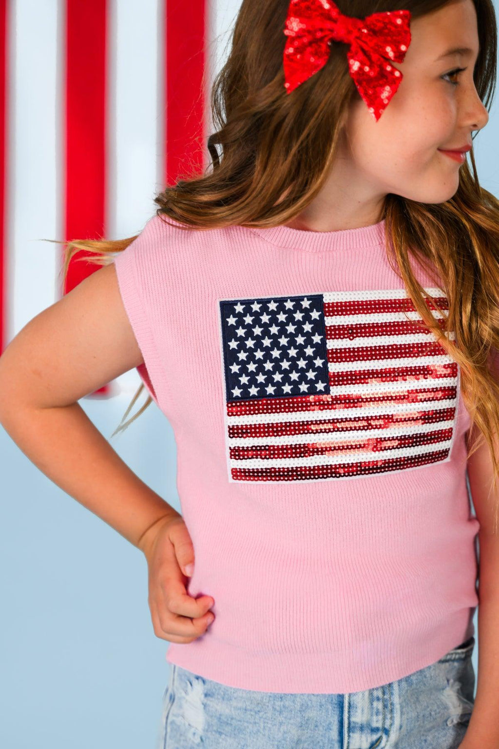 Mom & Me - Pink Flag Sweater Vest | Sparkle in Pink