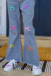 "Pre-K - Sixth Grade" Bow Denim Pant Set - PRE-K / 2T - Light wash denim pants for girls with colorful bow embroidery and flared legs.