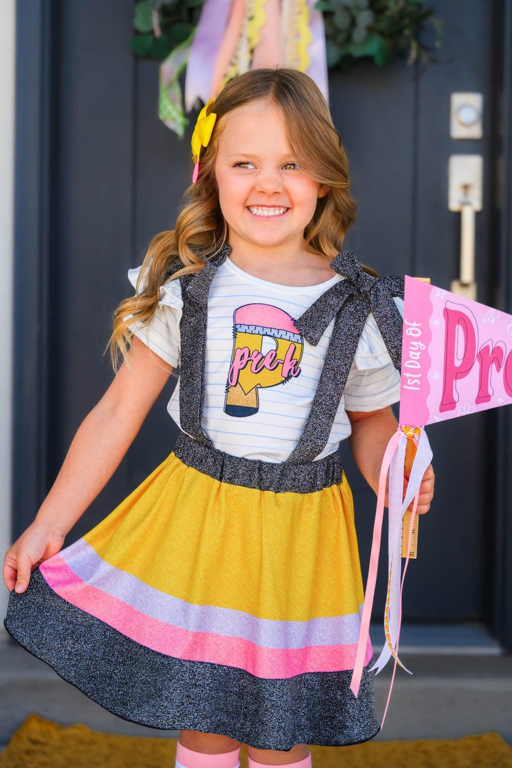 "Pre-K - Fifth Grade" Pencil Suspender Skirt Set