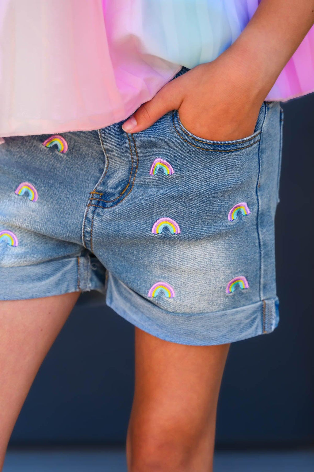 Pastel Rainbow Denim Short Set