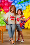 "Pre-K - Fifth Grade" Apple Denim Skirt Set - PRE-K / 2T - Cream t-shirt with red apple graphic paired with light blue denim skirt set for girls.