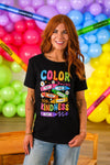 Mom & Me - "Color The World" Top & Short Set - CHILD-3T - Black cotton t-shirt with colorful "Color The World with Kindness" graphic, short sleeves.