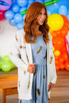 Mom & Me - Blue Pencil Dress - CHILD-3T - Light blue sleeveless pencil dress with a fitted waist and smooth fabric, styled with a white cardigan featuring colorful.