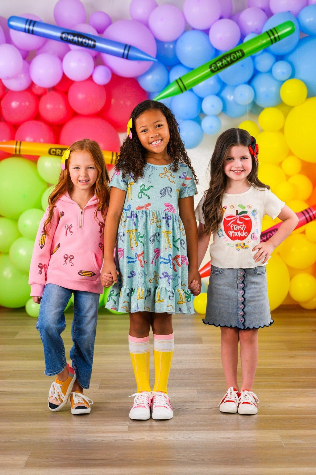 Mint Glitter School Bows Dress - 3T - Mint green dress with glittery school bow print, short sleeves, and a flared skirt.