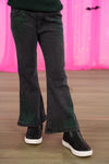 "Wicked Cute" Denim Flare Set - 6-12 Months - Black denim flare pants with green sparkly embellishments and front slits at the hem.