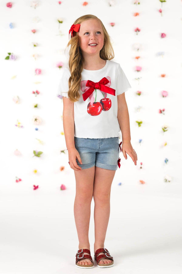 Cherry Bow Denim Short Set | Sparkle in Pink