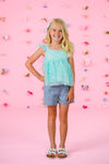 Mint Flower Denim Short Set