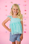 Mint Flower Denim Short Set