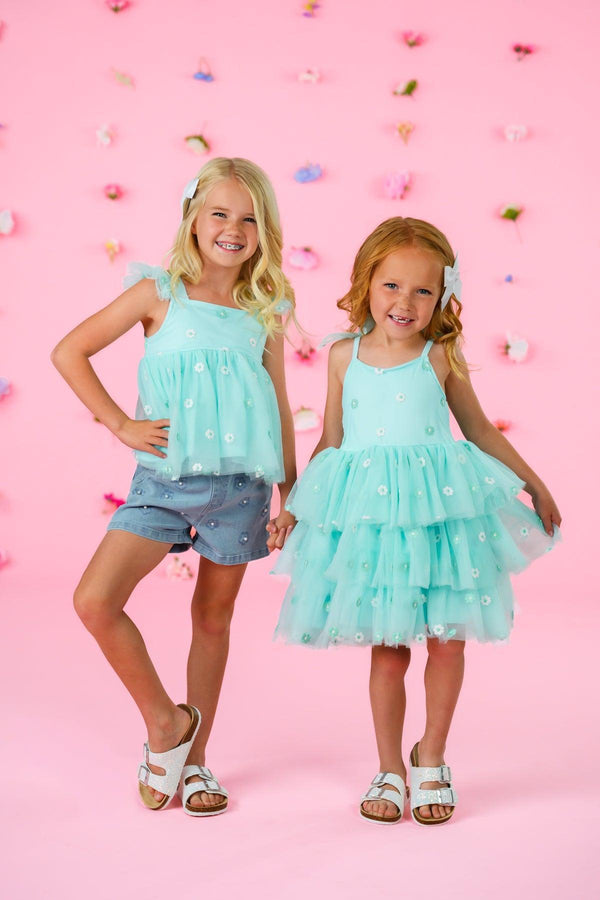 Mint Floral Tulle Dress