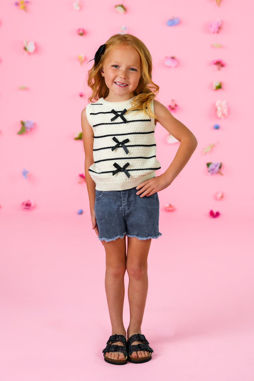Sweater Vest Denim Short Set