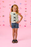 Sweater Vest Denim Short Set
