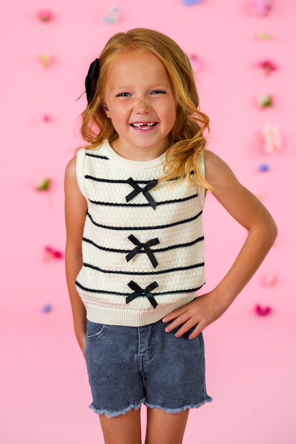 Sweater Vest Denim Short Set