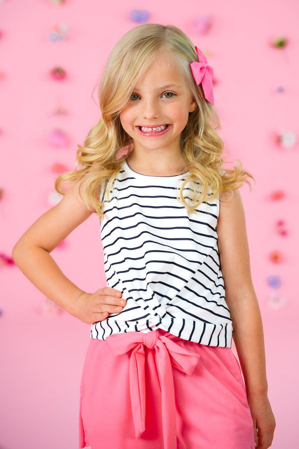 White & Pink Stripe Short Set