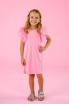 Pink Rhinestone Dress - 6-12 Months - Pink short-sleeve dress with rhinestone embellishments and ruffled shoulder details.