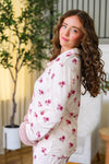 Mom & Me - Fuzzy Flower & Bow Pajamas - CHILD-6-12 Months - Cream-colored fuzzy pajamas with pink floral print and matching pink cuffs.