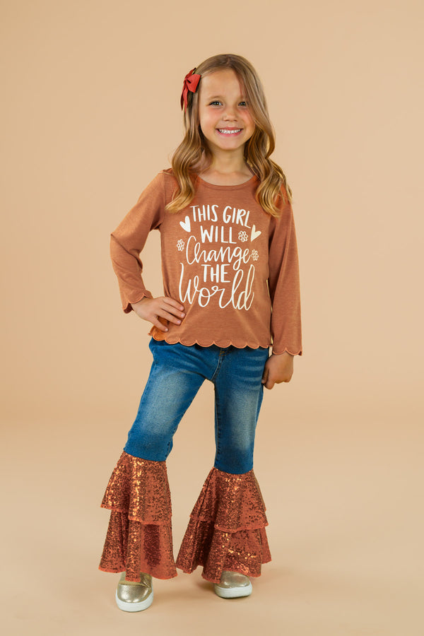 "This Girl Will Change The World" Bell Bottom Pant Set
