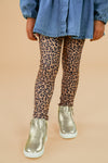 Faux Denim Cheetah Legging Set - 6-12 Months - Brown and black cheetah print leggings with a snug fit, paired with metallic gold slip-on shoes.