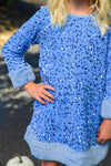 Sparkle Plush Sequin Long Sleeve Dress - Green / 6-12 Months - Blue long sleeve dress with plush sequin fabric and light blue faux fur cuffs and hem.