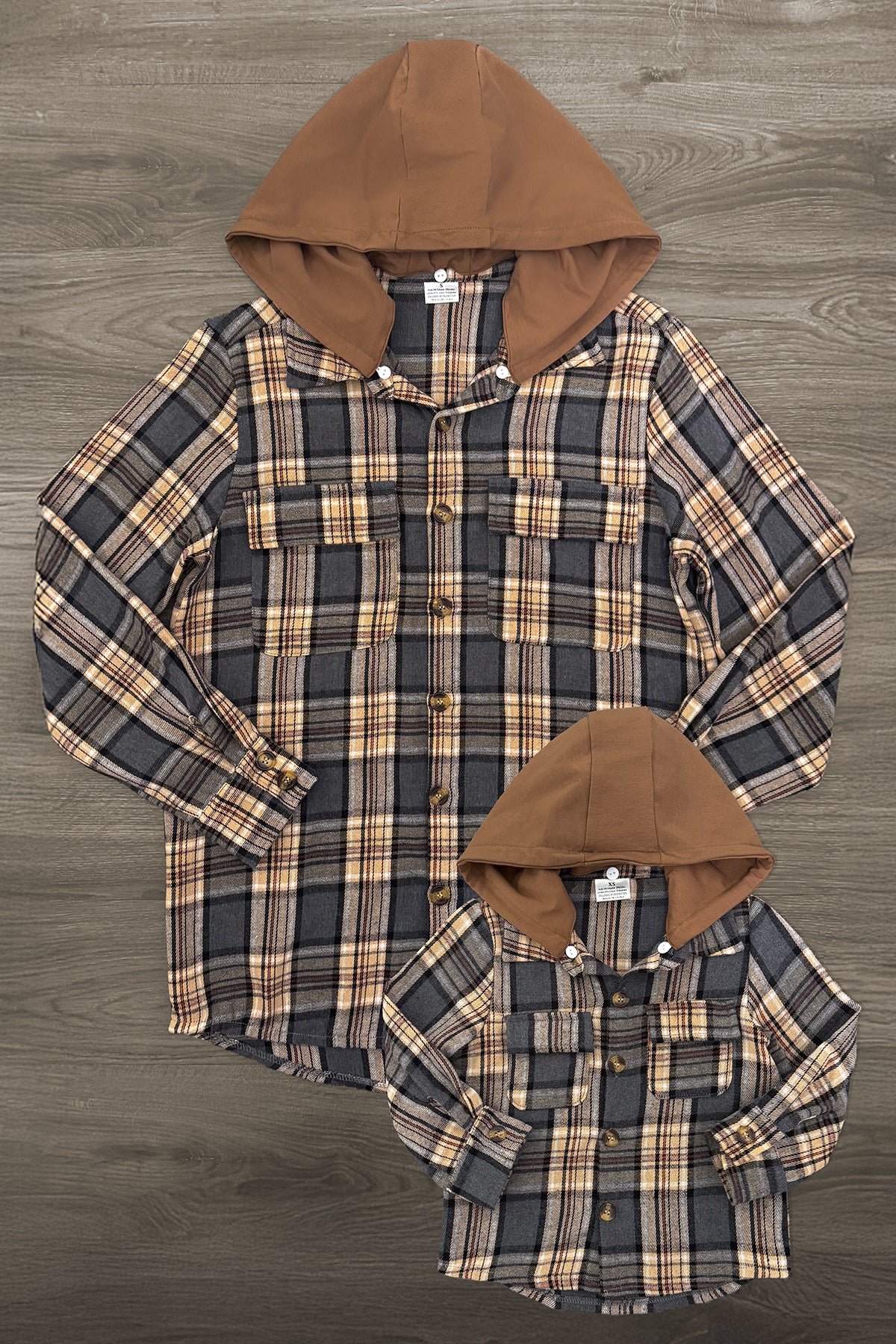 Family Blue Dress & Brown Flannel Hoodie