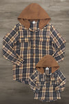 Family Blue Dress & Brown Flannel Hoodie | Sparkle in Pink