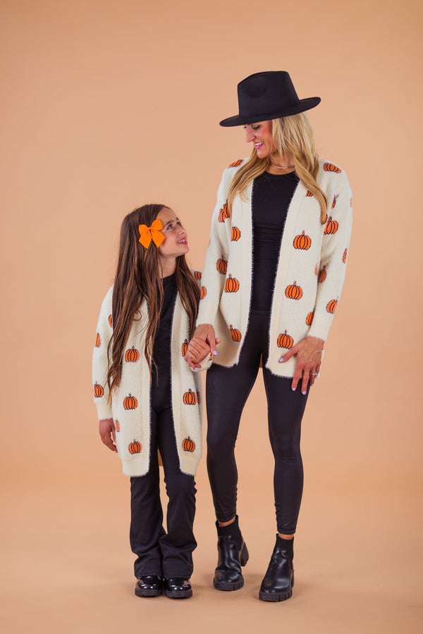 Mom & Me - Cozy Cream Pumpkin Cardigan | Sparkle in Pink
