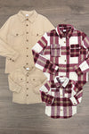 Family Burgundy Flannel & Khaki Button Down Top