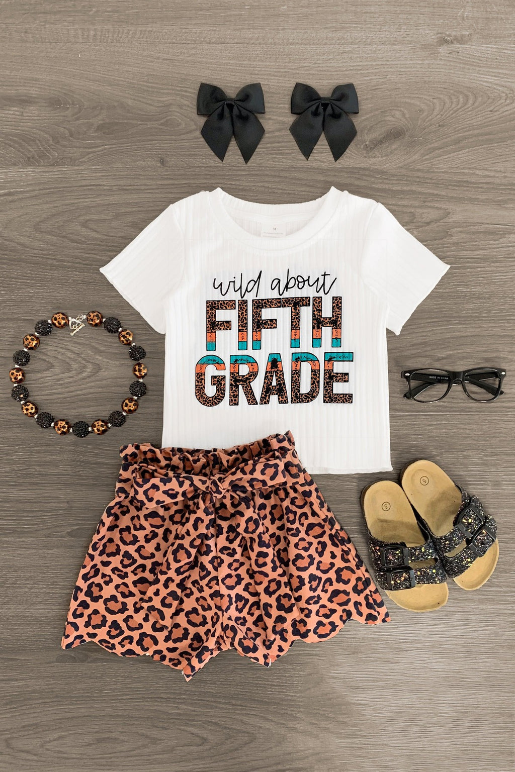 "Wild About Pre-K - 5th Grade" Leopard Short Set - Sparkle in Pink