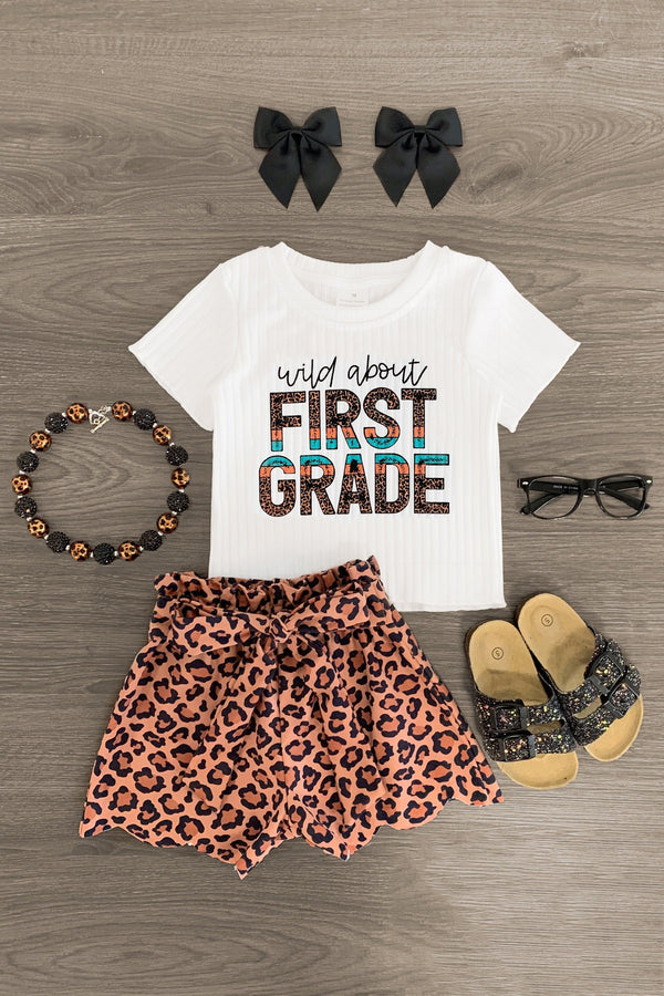 "Wild About Pre-K - 5th Grade" Leopard Short Set - Sparkle in Pink