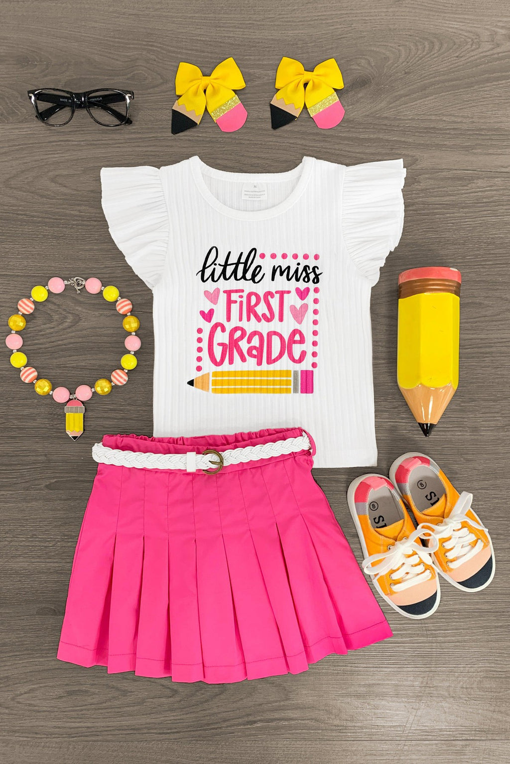 "Little Miss Pre-K - 5th Grade" Pink Skirt Set - Sparkle in Pink