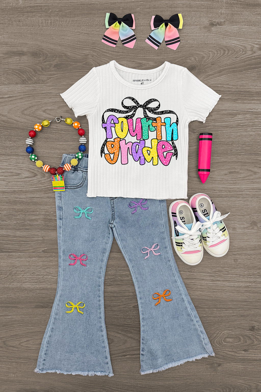 "Pre-K - Sixth Grade" Bow Denim Pant Set