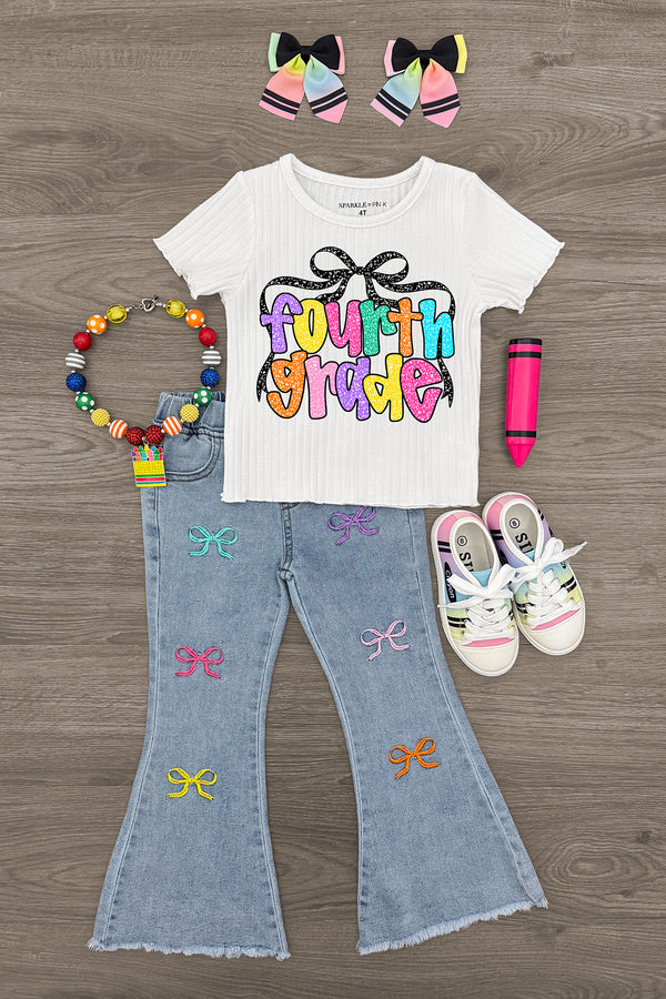 "Pre-K - Sixth Grade" Bow Denim Pant Set