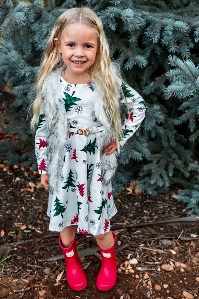 White Plaid Christmas Tree Dress | Sparkle In Pink