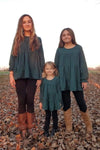 Mom & Me - Forest Green Swiss Dot Top - Sparkle in Pink